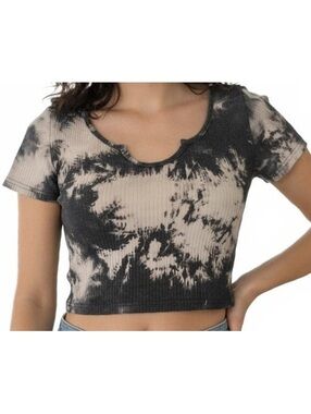 ROMWE Women's TieDye Crop Top with Notched ScoopNeck, Size S